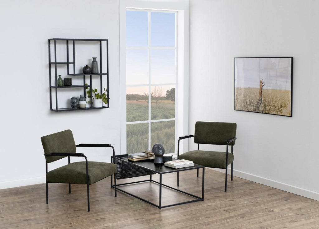 Stolik kawowy Actona Seaford z gazetnikiem metalowy czarny 110x60 cm
