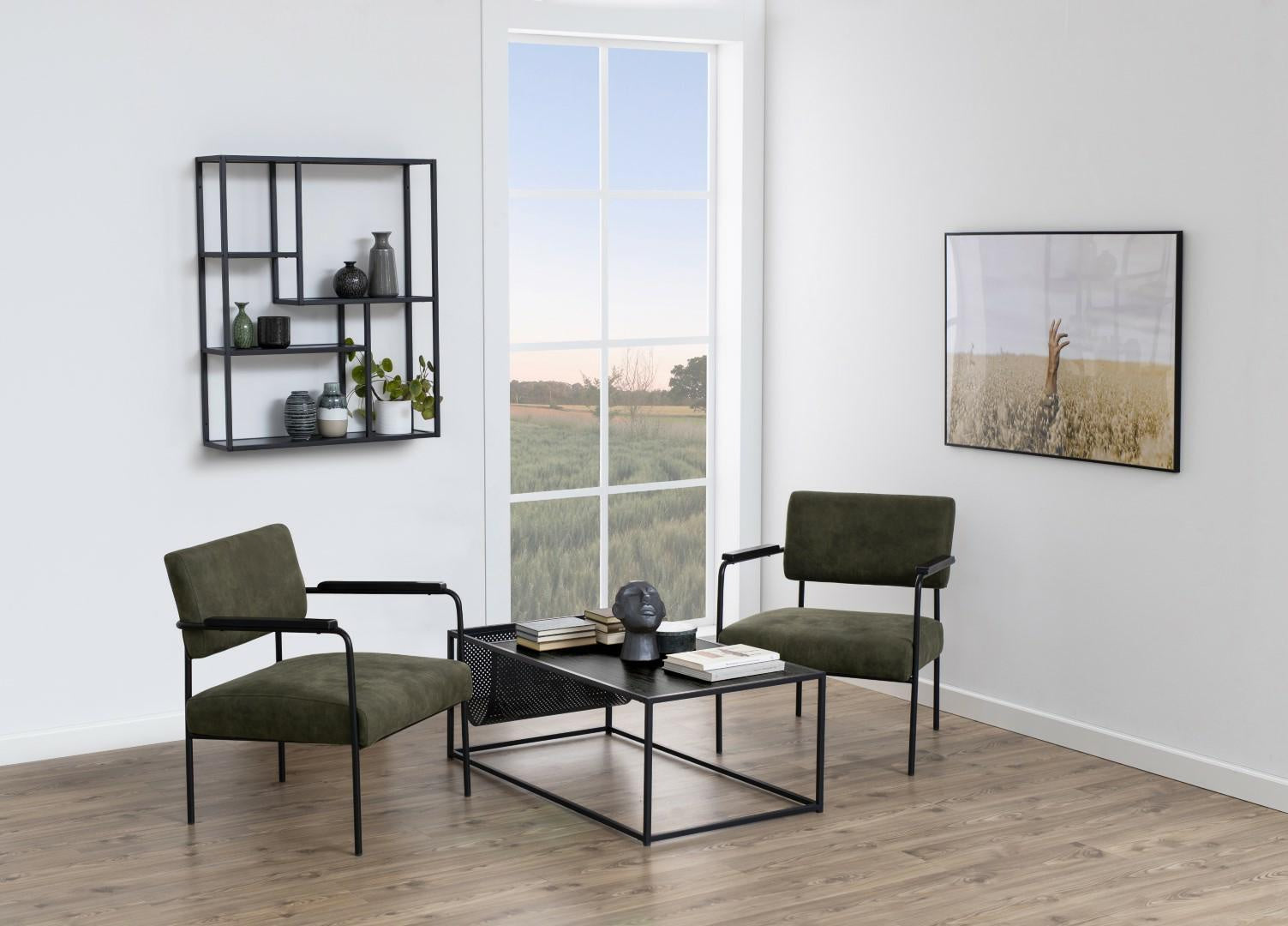 Stolik kawowy Actona Seaford z gazetnikiem metalowy czarny 110x60 cm