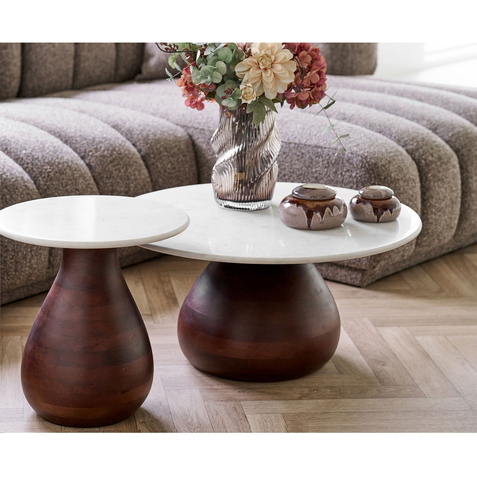 Stolik kawowy Heide drewno mango/marmur, 70x35 cm
