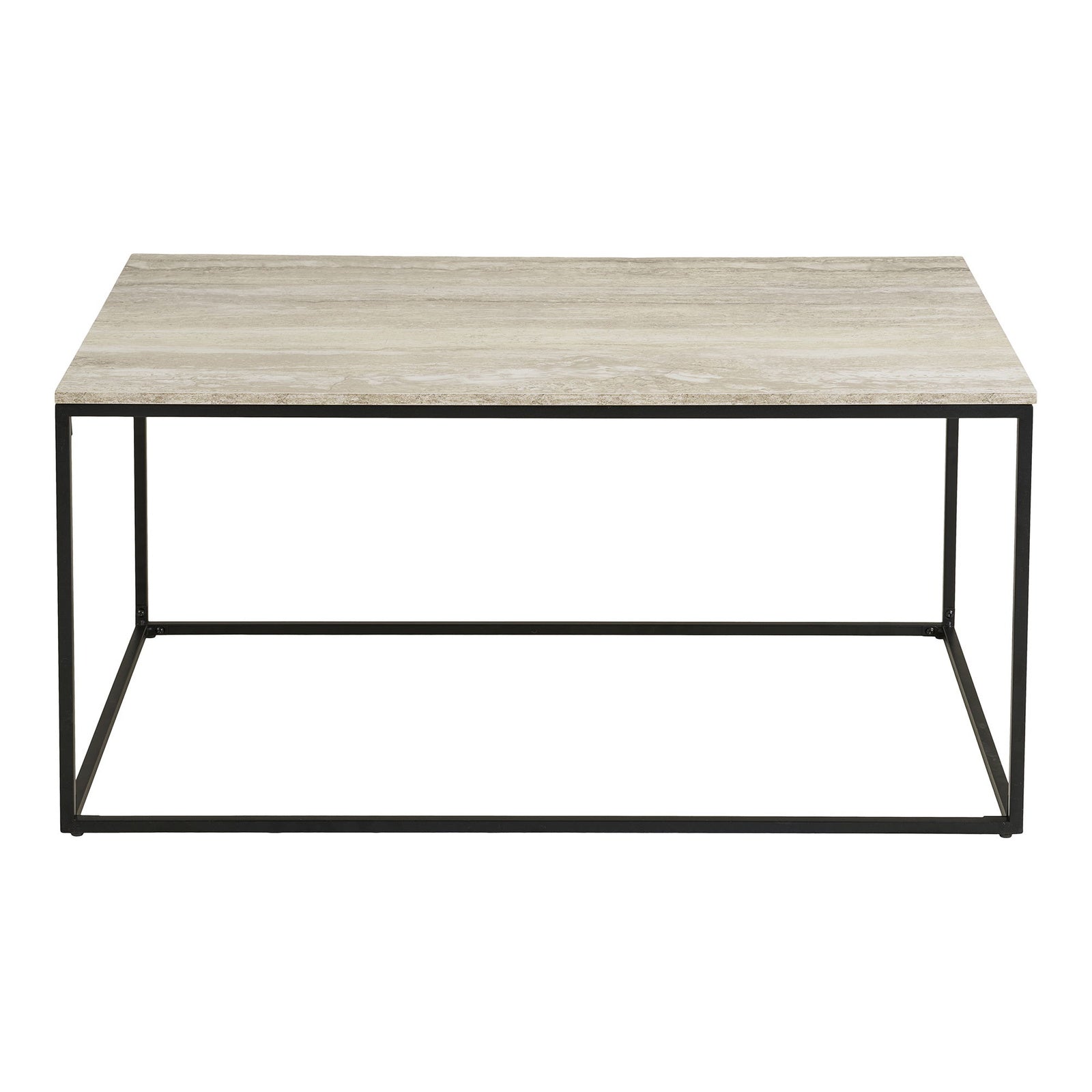 Stolik kawowy Vita imitacja trawertynu, czarna rama, 90x60x45 cm