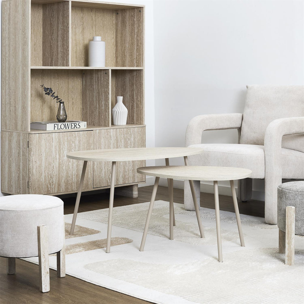Zestaw stolików kawowych Terra 2w1 owalne trawertyn do salonu