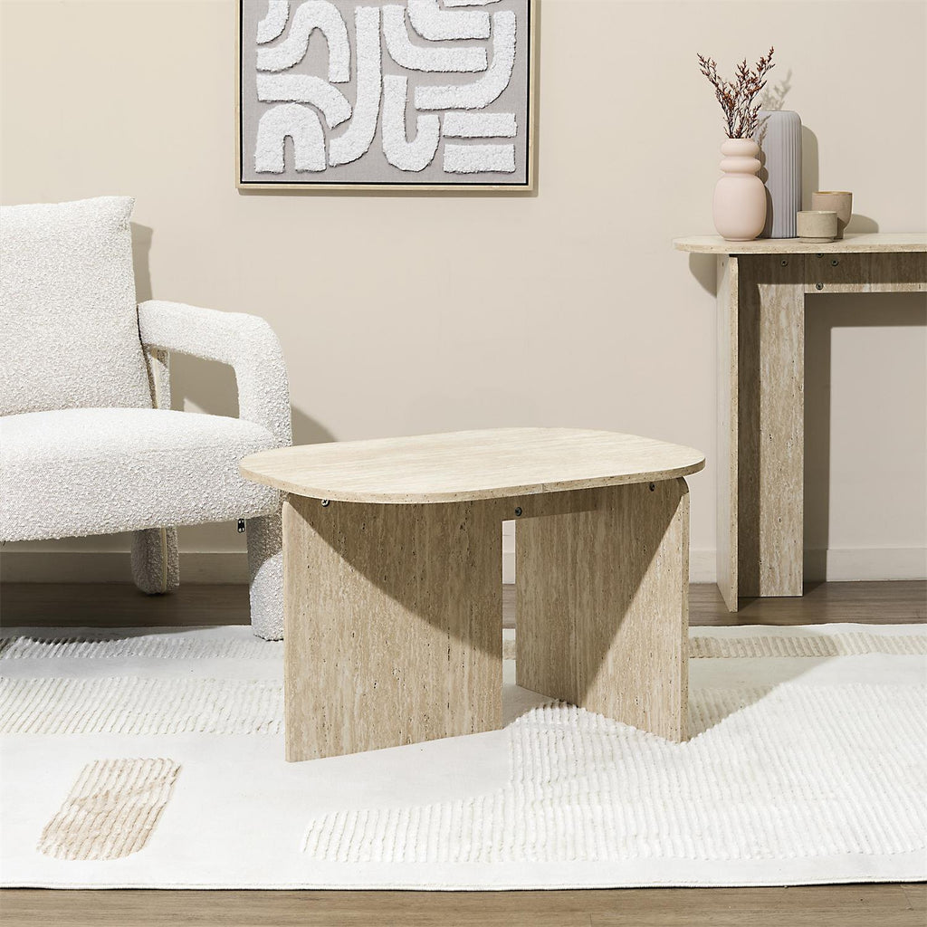 Stolik kawowy Umor owalny 72x53 cm nowoczesny trawertynowy
