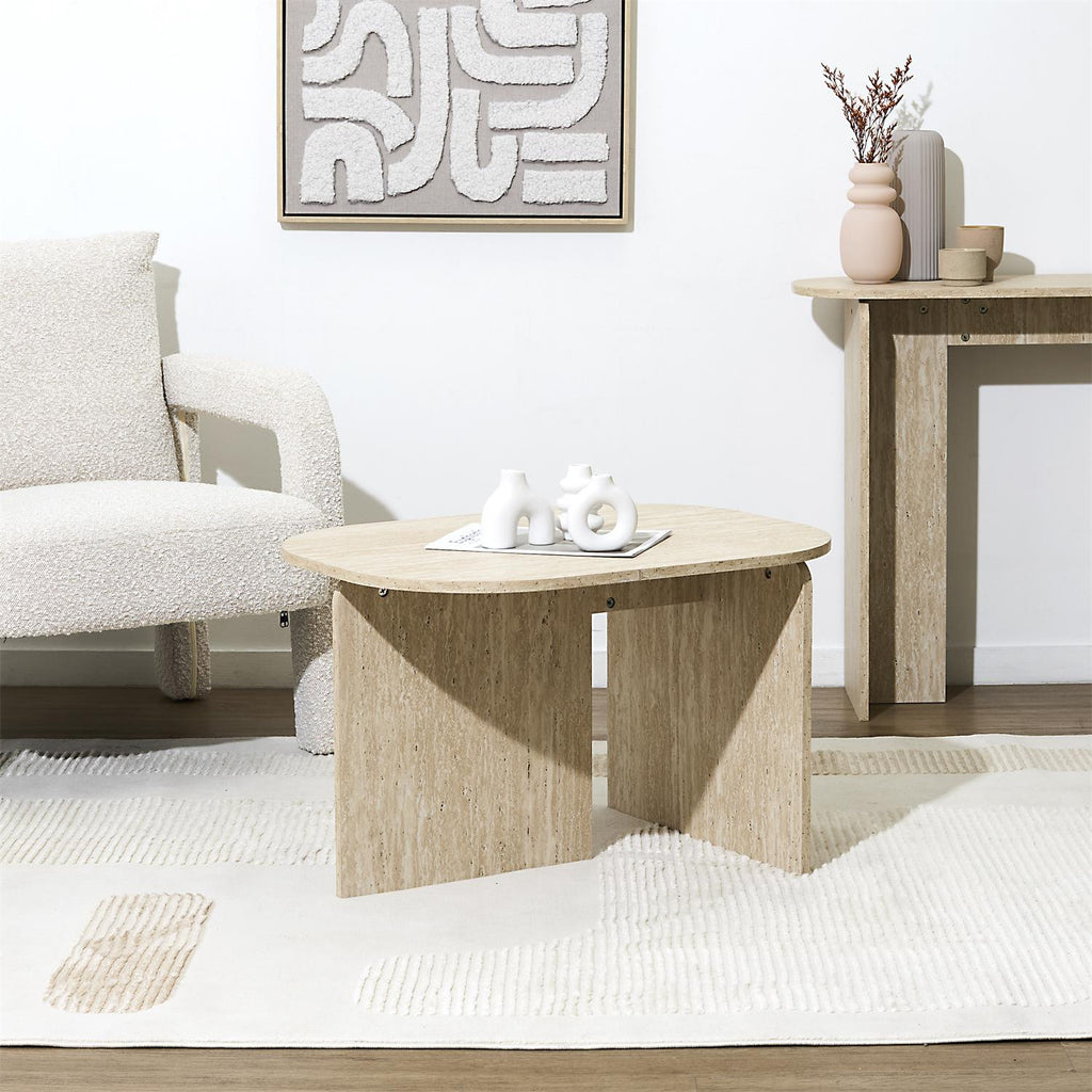 Stolik kawowy Umor owalny 72x53 cm nowoczesny trawertynowy